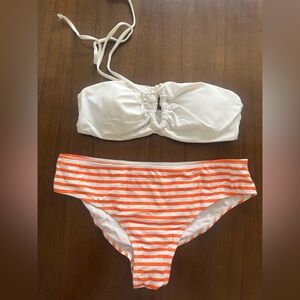 SHEIN White and Orange Striped Bikini